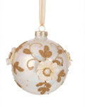 palla natalizia bianca grande vetro decorata fiori oro