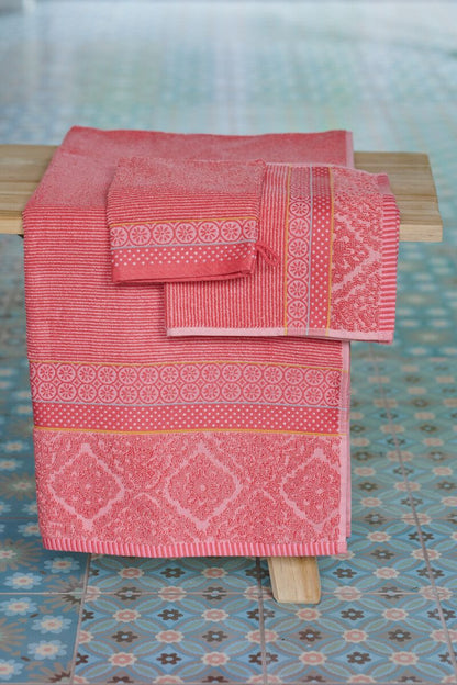 set asciugamano viso ospite jacquard cotone corallo