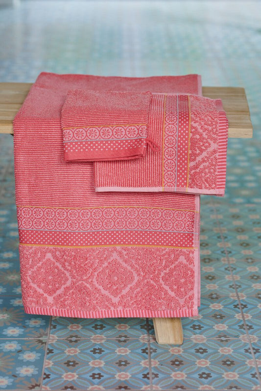 set asciugamano viso ospite jacquard cotone corallo