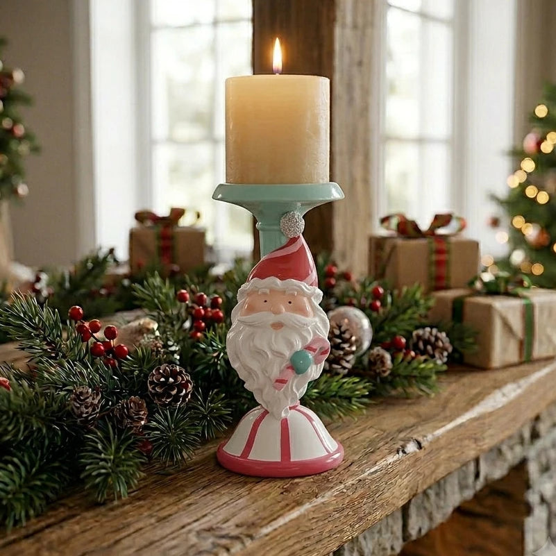 porta candela resina colori pastello babbo natale