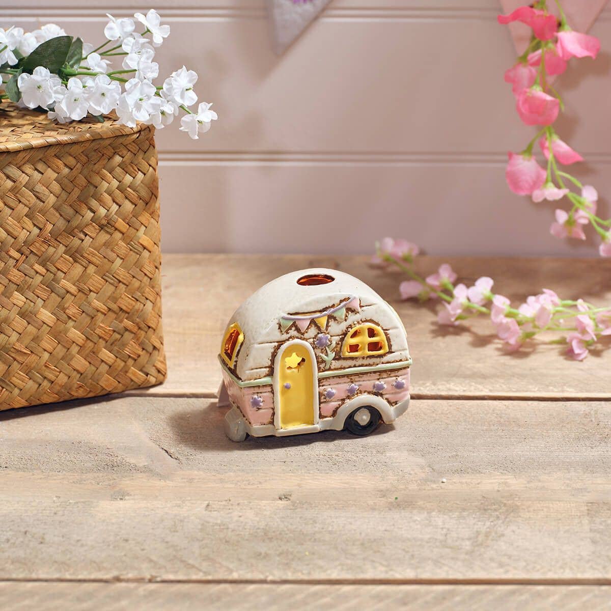 porta candela caravan rosa langs decorazione casa