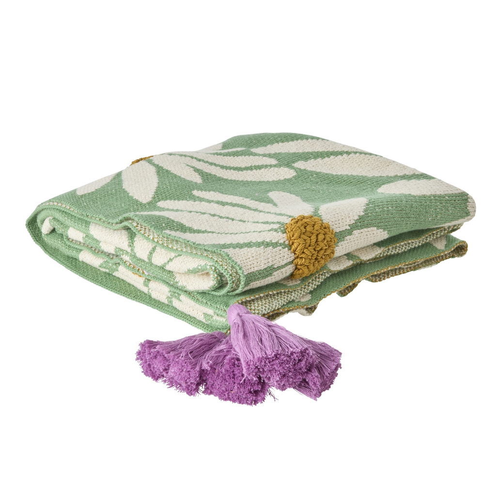 coperta morbida verde con margherite rice