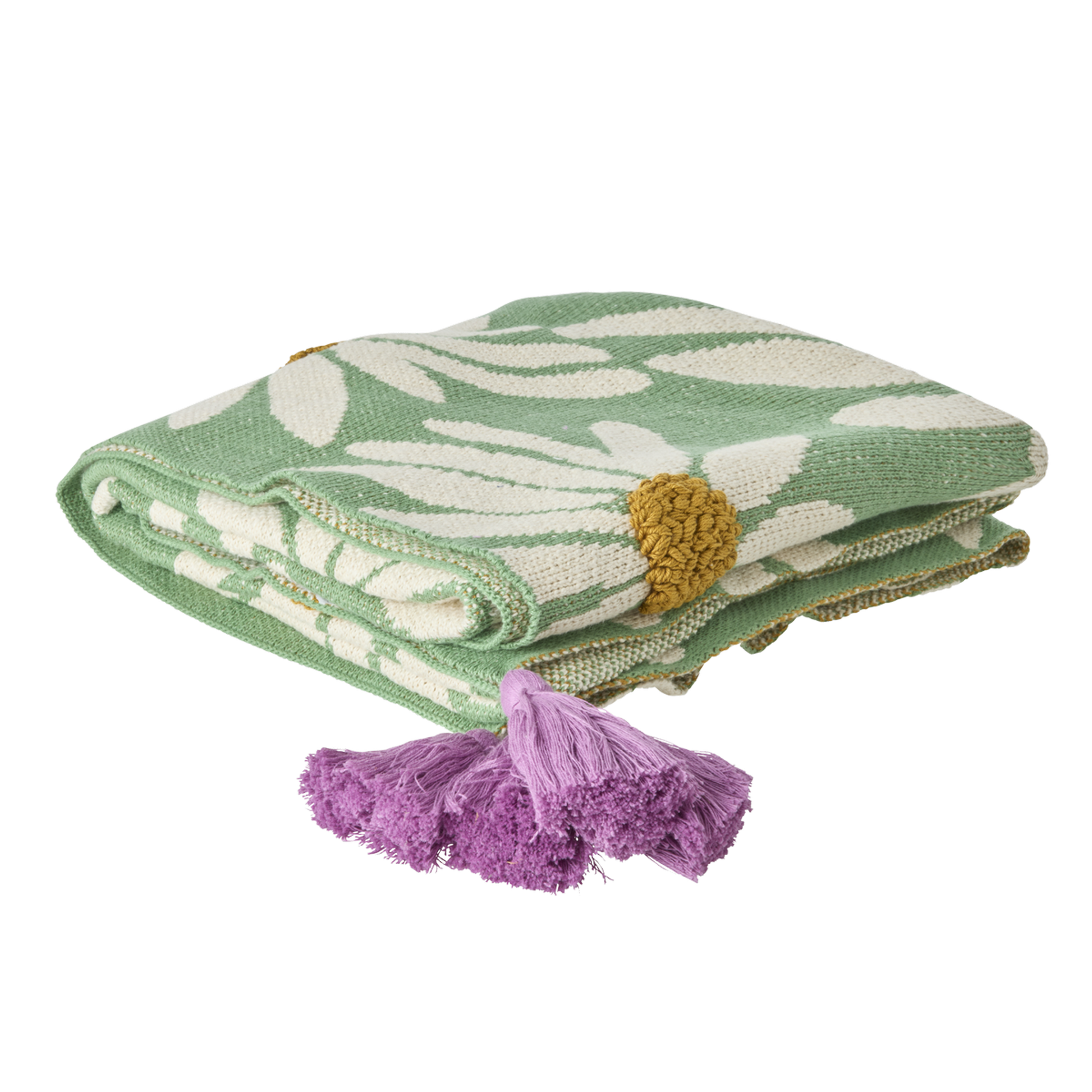 coperta morbida verde con margherite rice