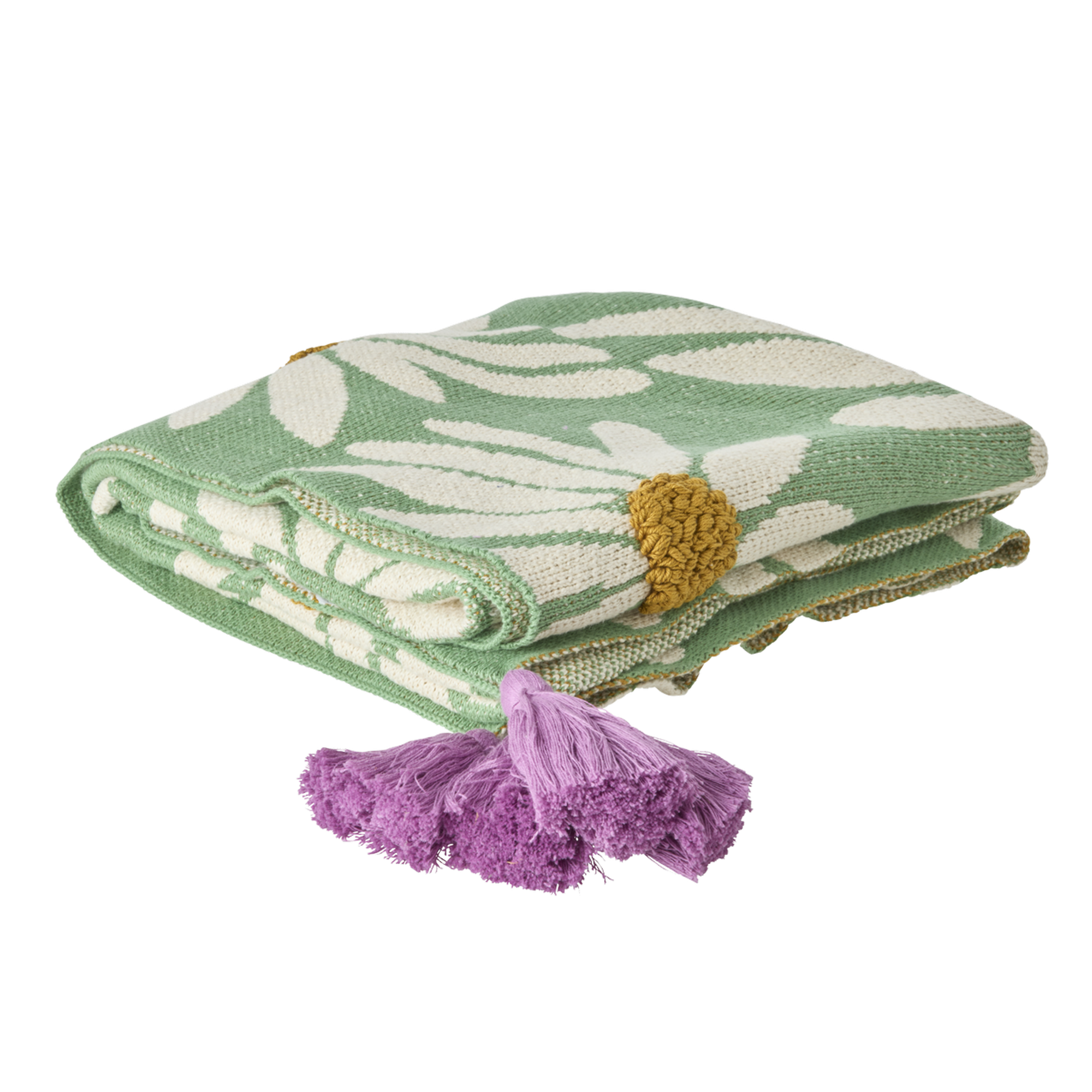 coperta morbida verde con margherite rice