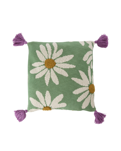 cuscino morbido verde con margherite
