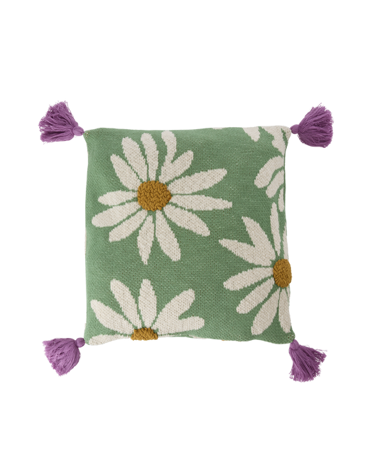 cuscino morbido verde con margherite