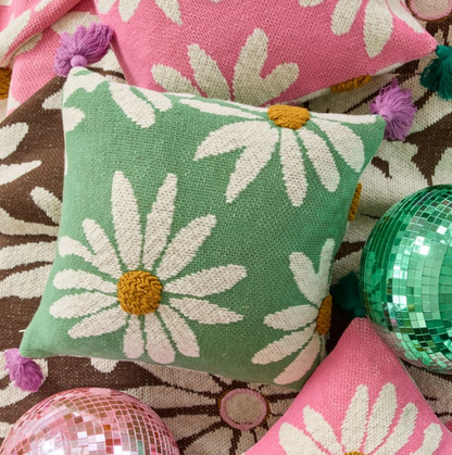 rice cuscino verde margherite a maglia