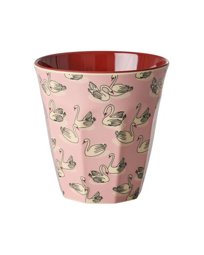 bicchiere rosa melamina stampa cigni
