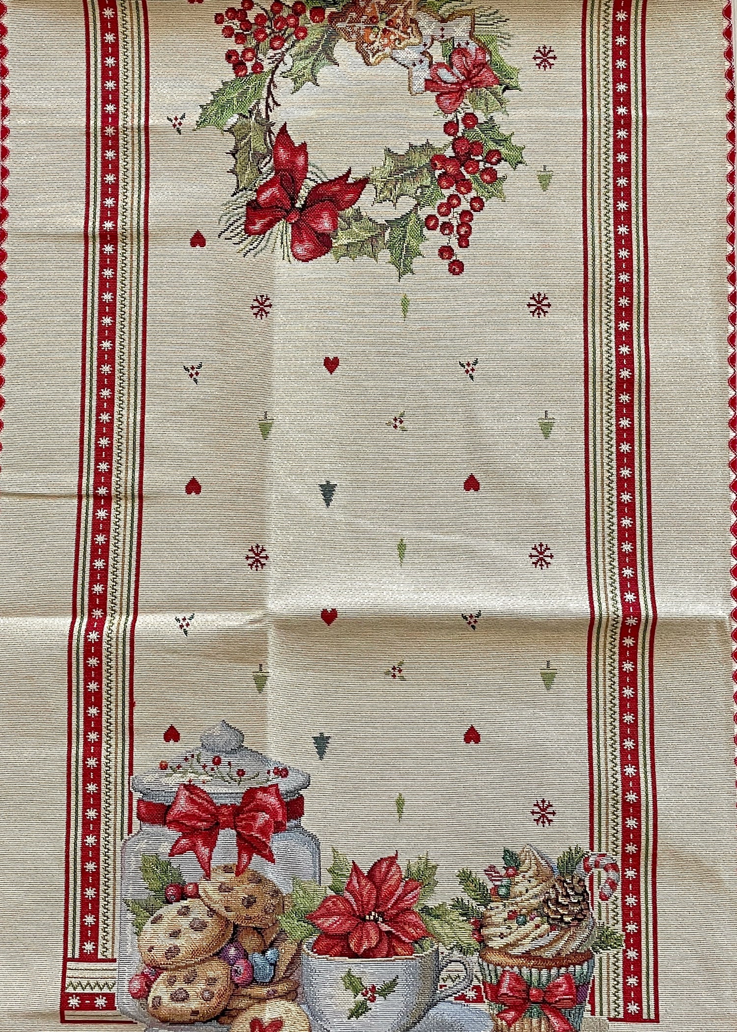 runner centrotavola fiori natalizi e dolci tessuto gobelin