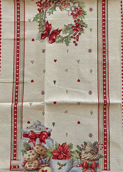 runner centrotavola fiori natalizi e dolci tessuto gobelin