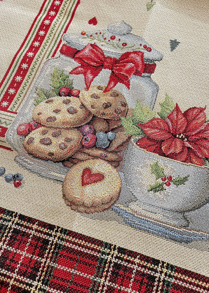 runner centrotavola natalizio tartan e dolci