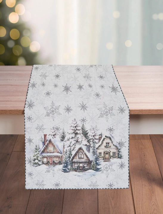 runner tavola natalizia villaggio argento