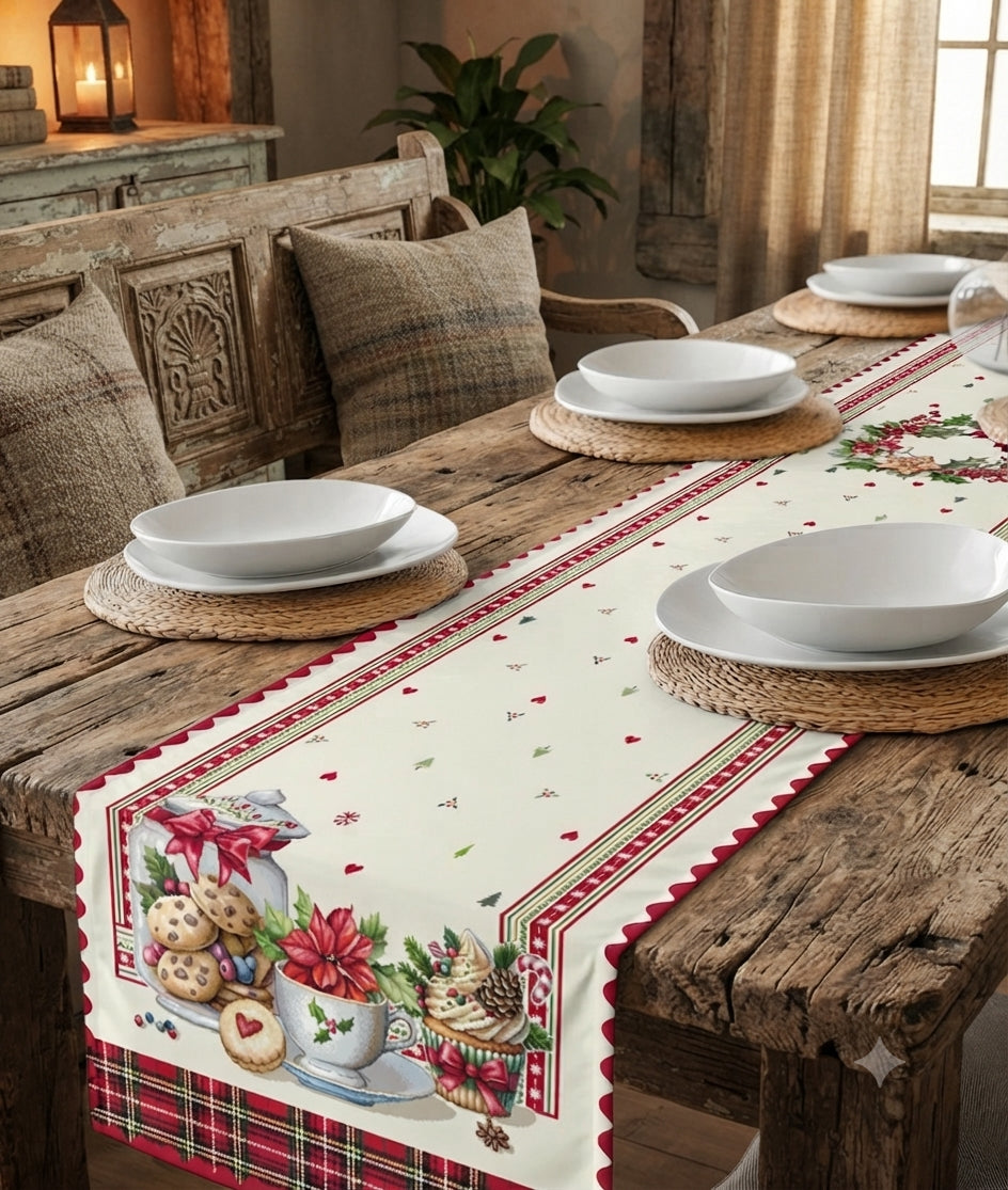 runner natalizio rettangolare tartan rosso gobelin