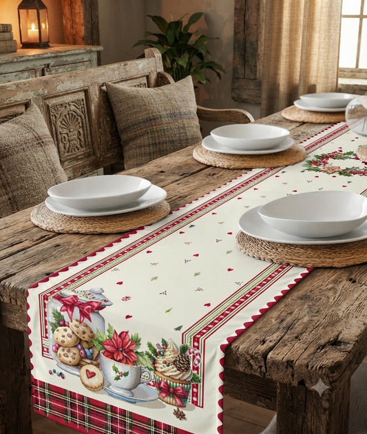 runner natalizio rettangolare tartan rosso gobelin