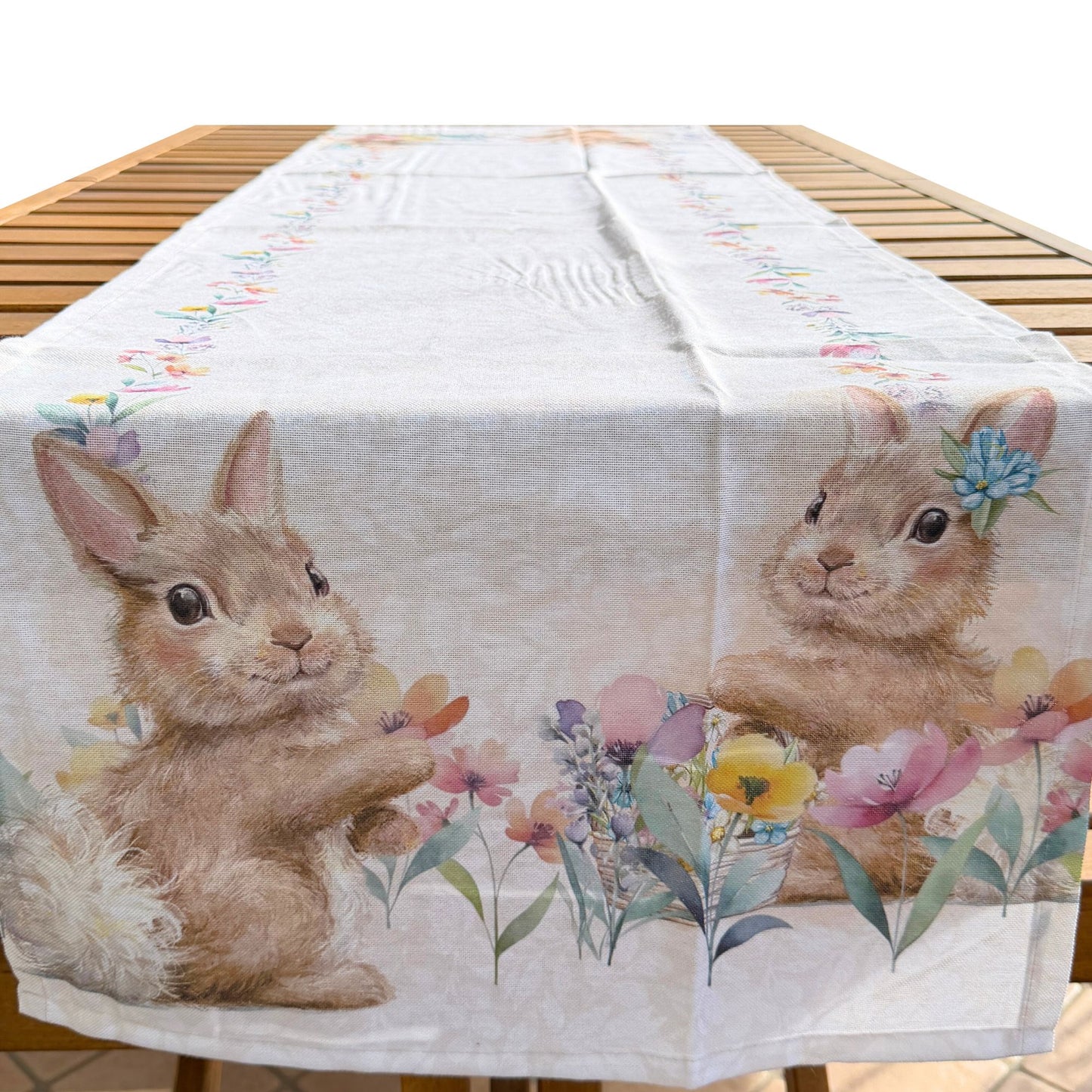 runner pasquale misto cotone coniglietti e fiori