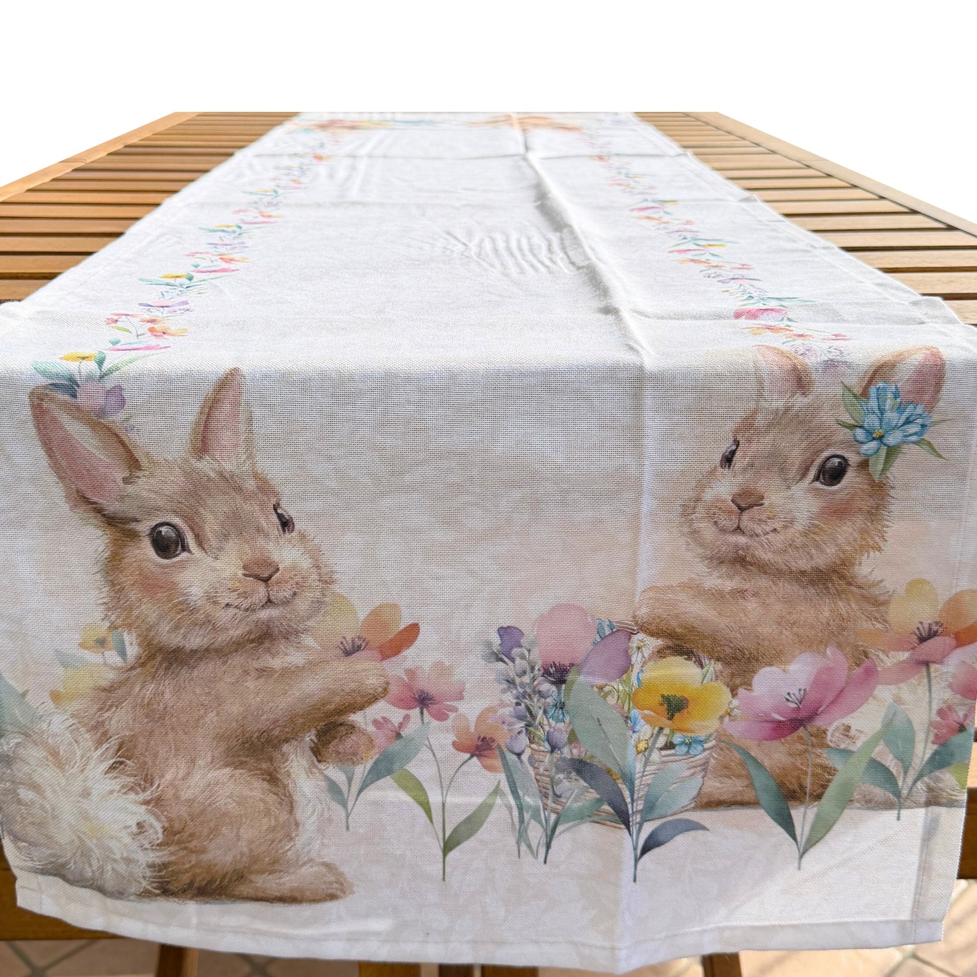 runner pasquale misto cotone coniglietti e fiori