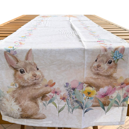 runner pasquale misto cotone coniglietti e fiori