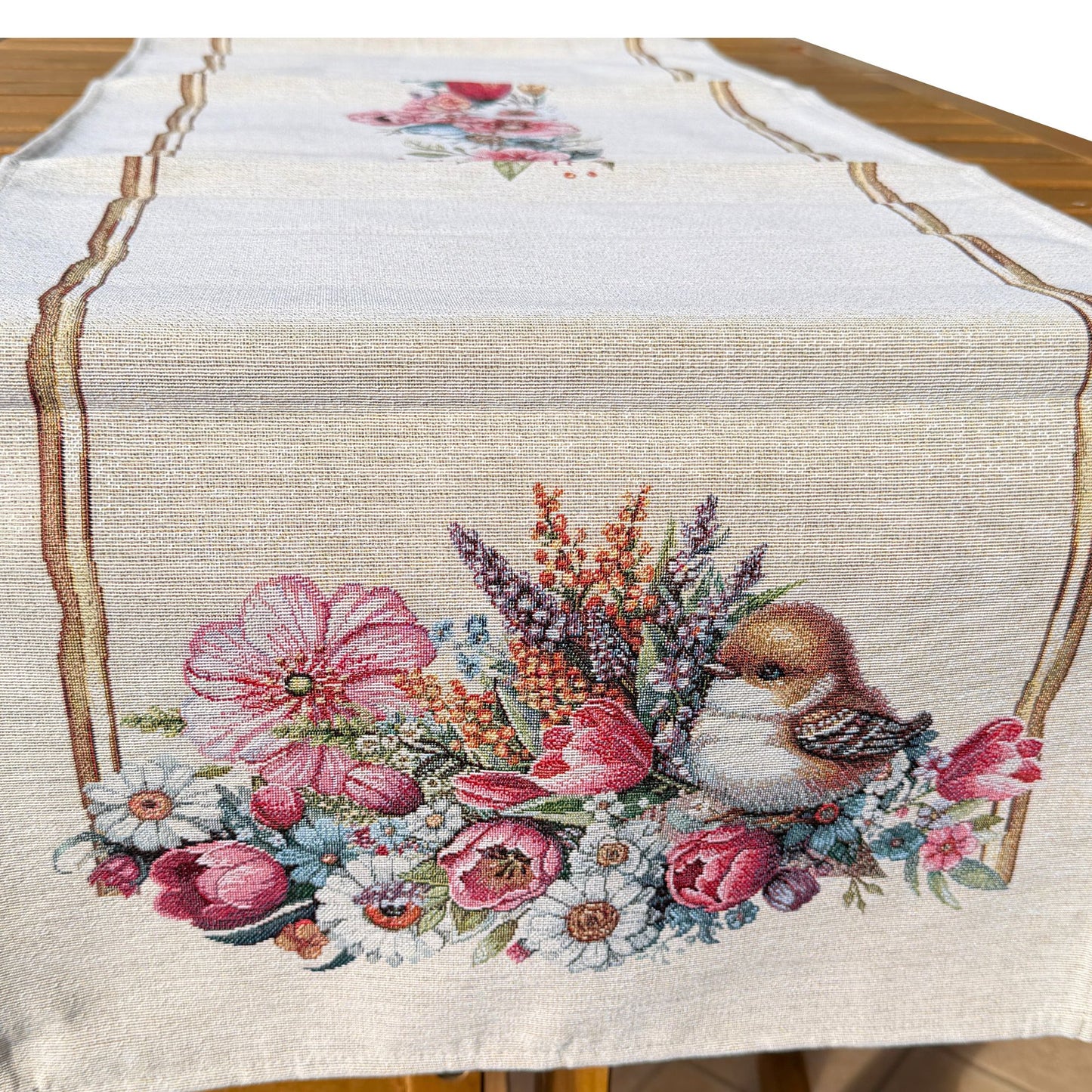 Runner pasquale in gobelin con Fiori 45x140 cm