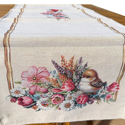 Runner pasquale in gobelin con Fiori 45x140 cm