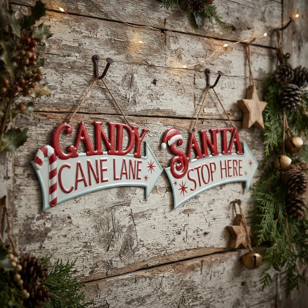 targhette natalizie metallo santa stop here