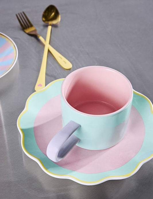 tazza tisana ceramica azzurra e rosa