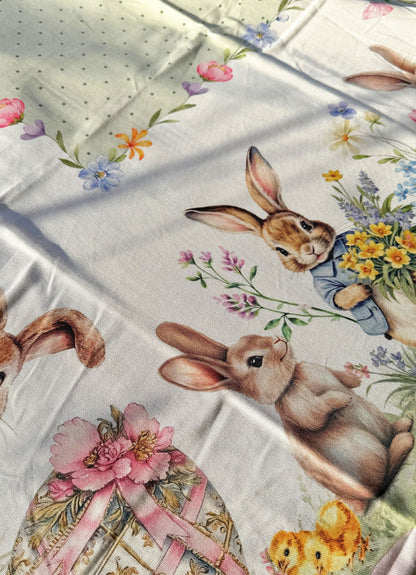 dettaglio tovaglia green rabbit stampa digitale cotone