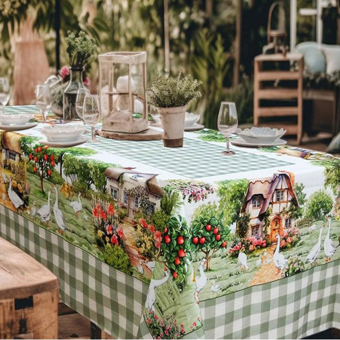 tovaglia stile country 6 persone stampa digitale oche