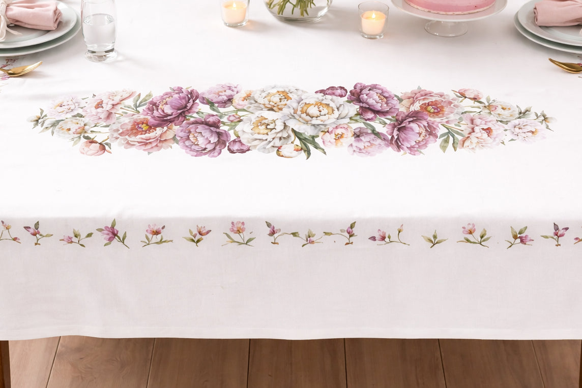 tovaglia 6 persone 100% cotone primavera peonie