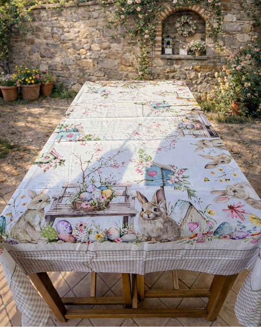 tovaglia conigli pasqua 6 persone country