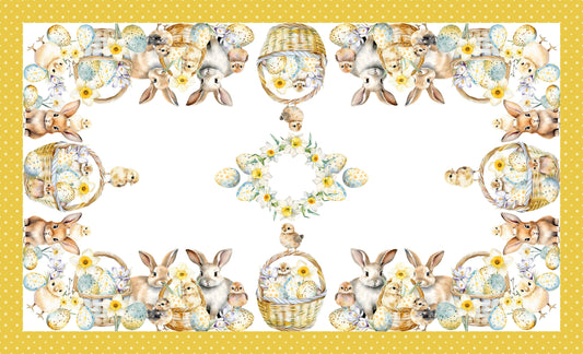 tovaglia pasquale 6 12 persone bordo giallo stampa pulcini uova