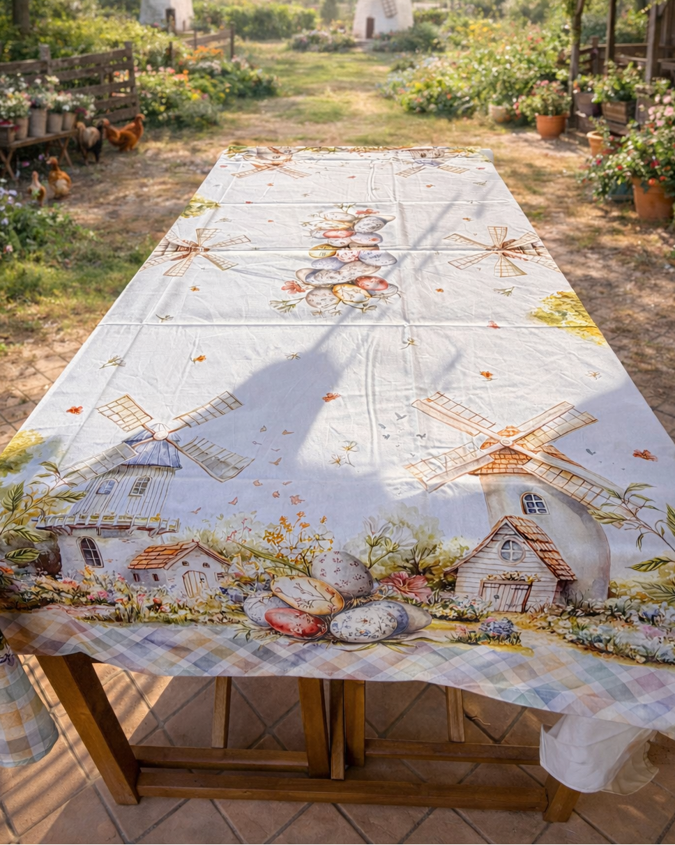 tovaglia cotone vingi stampa pasqua mulini a vento