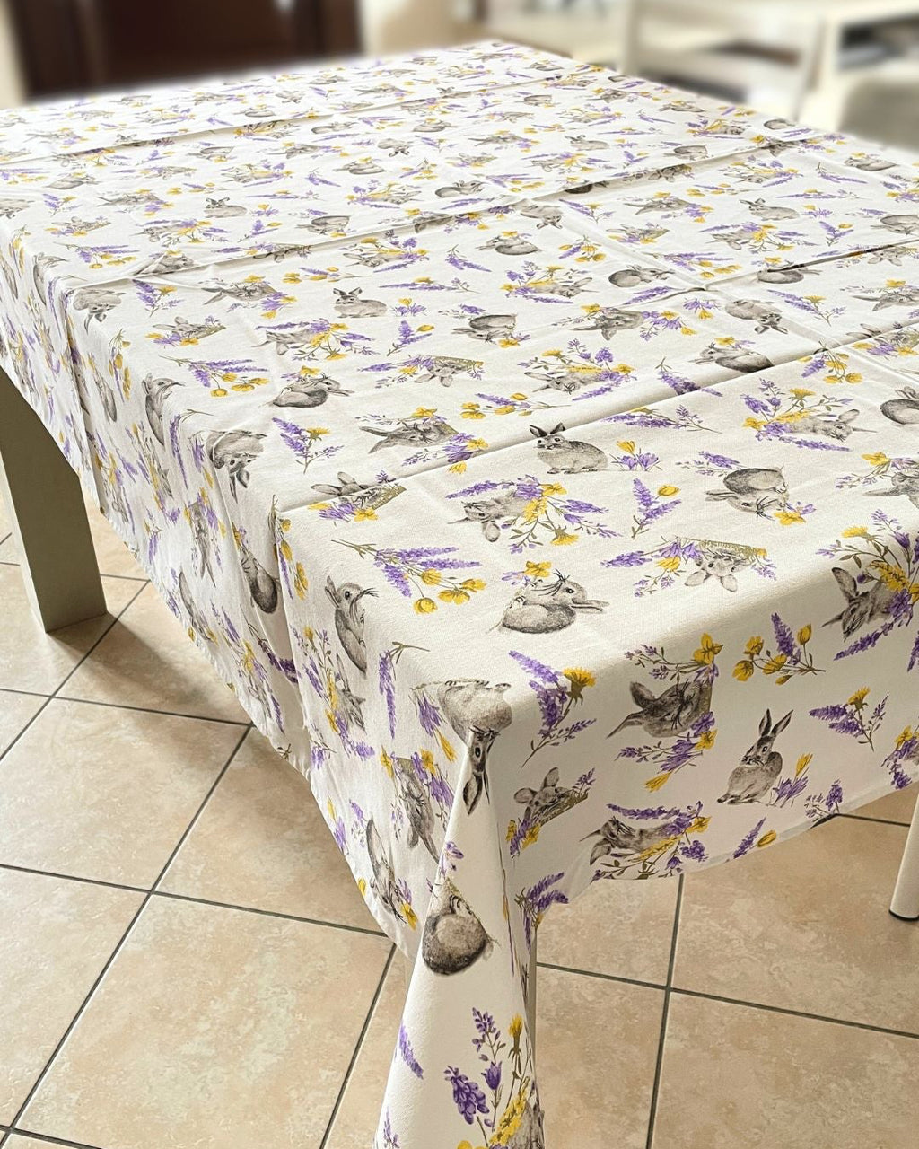 tovaglia cotone conigli e lavanda