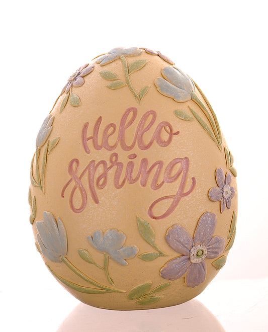 uovo giallo decorativo scritta hello Spring