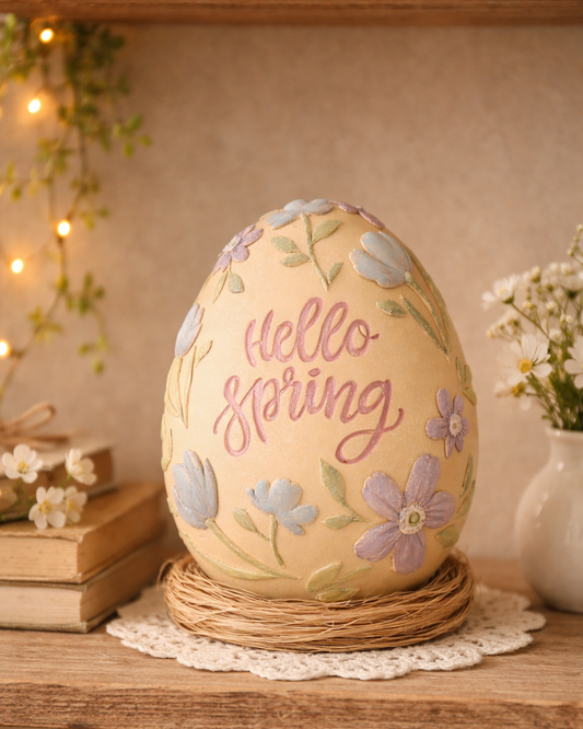 uovo decorativo poliresina giallo hello Spring