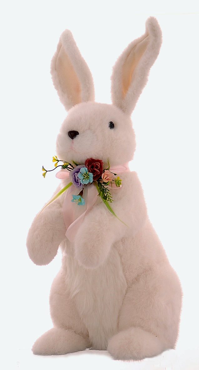 coniglio bianco con fiori decorazione per la casa 55 cm