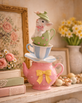 decorazione pasquale moderna coniglio dentro teiera rosa
