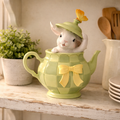 decorazione pasqua coniglio dentro teiera verde