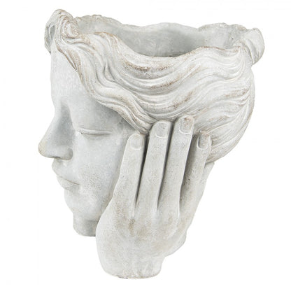 Vaso da esterno viso donna in pietra