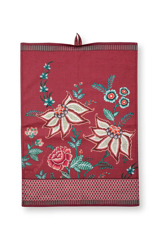 Strofinaccio rosso con fiori Pip studio